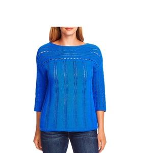 NWT Vince Camuto Royal Blue River Valley Open Stitch Boat Neck Cot Sweater XXL